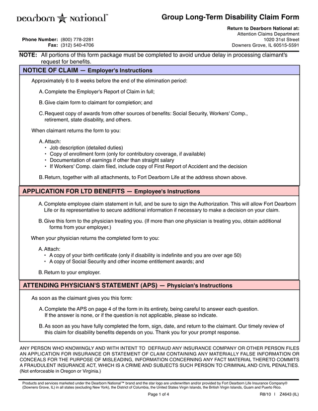 Group Long Term Disability Claim Form screenshot