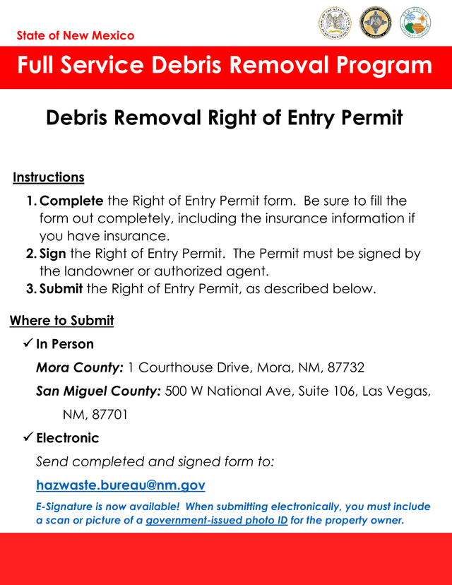 Right Of Entry Permit For Household Hazardous Waste, Disaster Debris, And Hazard Tree Removal On Pri screenshot