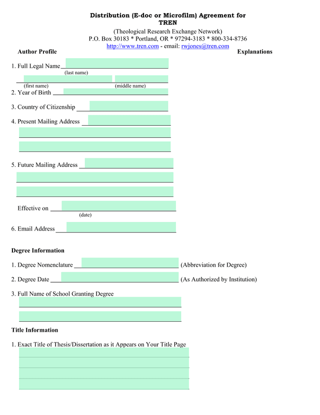 Distribution (E Doc Or Microfilm) Agreement For TREN screenshot