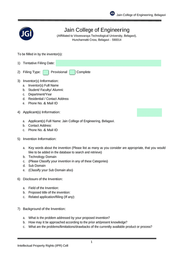 Intellectual Property Rights (IPR) Disclosure Form screenshot
