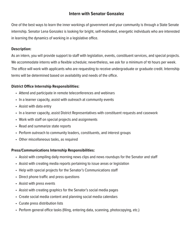 State Senate Internship Application screenshot