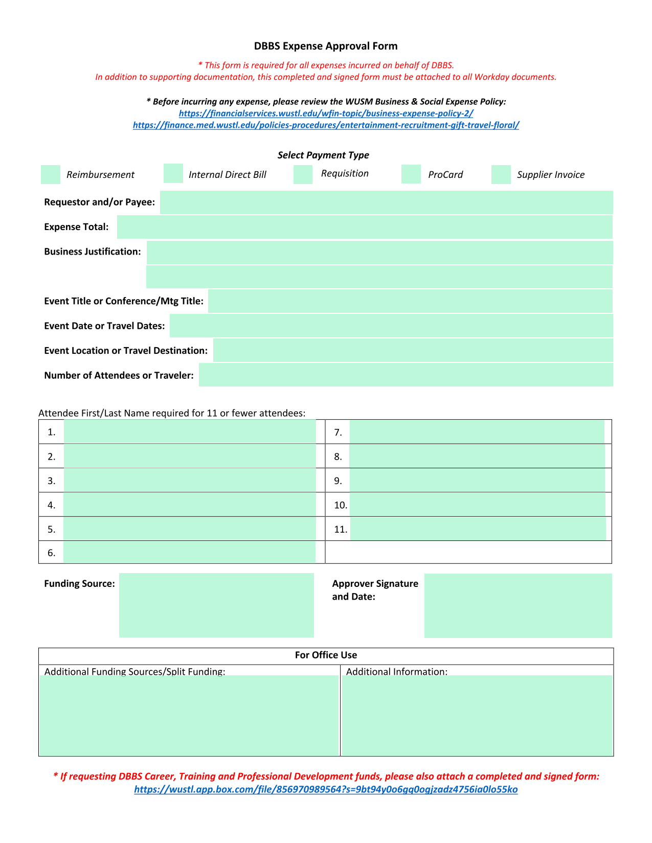 DBBS Expense Approval Form screenshot