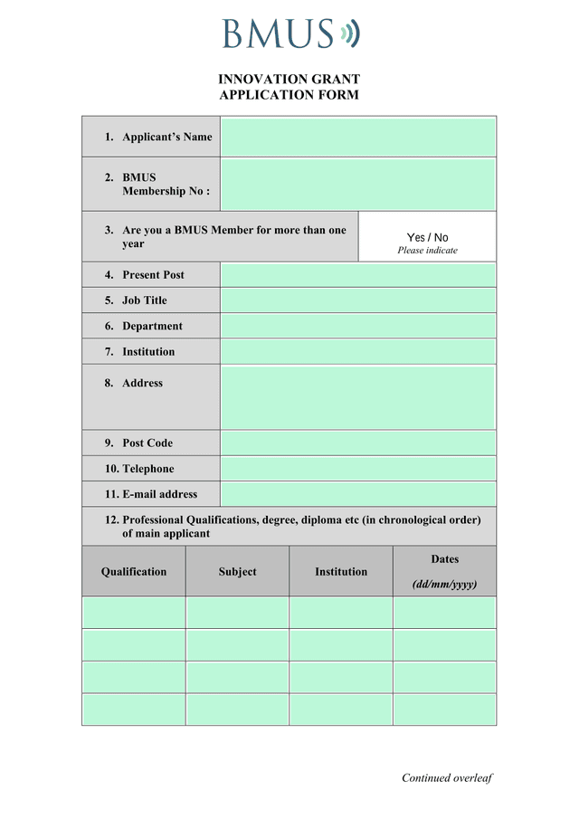 INNOVATION GRANT APPLICATION FORM screenshot