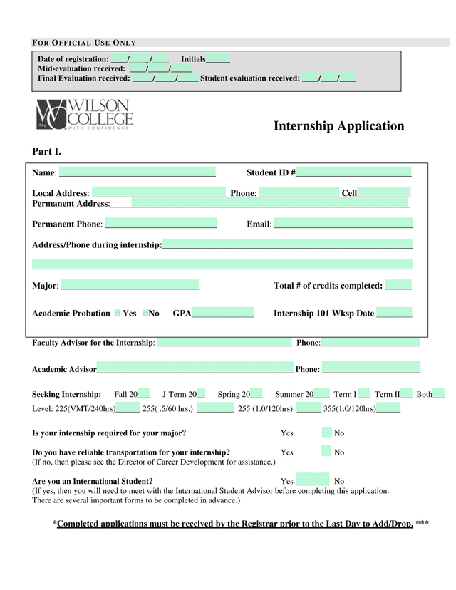 Internship Application screenshot