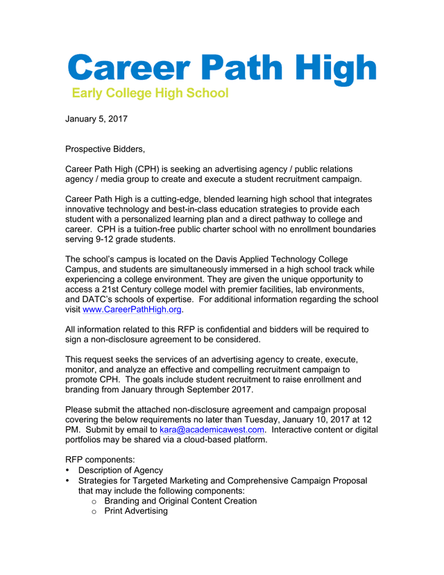 RFP For Student Recruitment Campaign screenshot