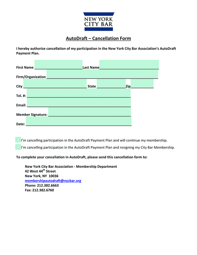 AutoDraft  Cancellation Form screenshot
