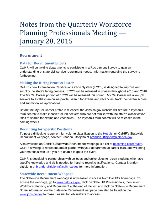 Notes From The Quarterly Workforce Planning Professionals Meeting screenshot