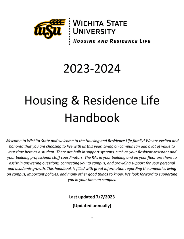 2023 2024 Housing  Residence Life Handbook screenshot