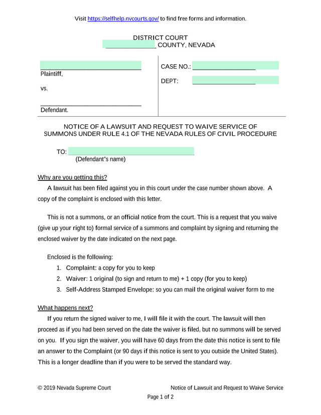 Notice Of Lawsuit And Request To Waive Service screenshot