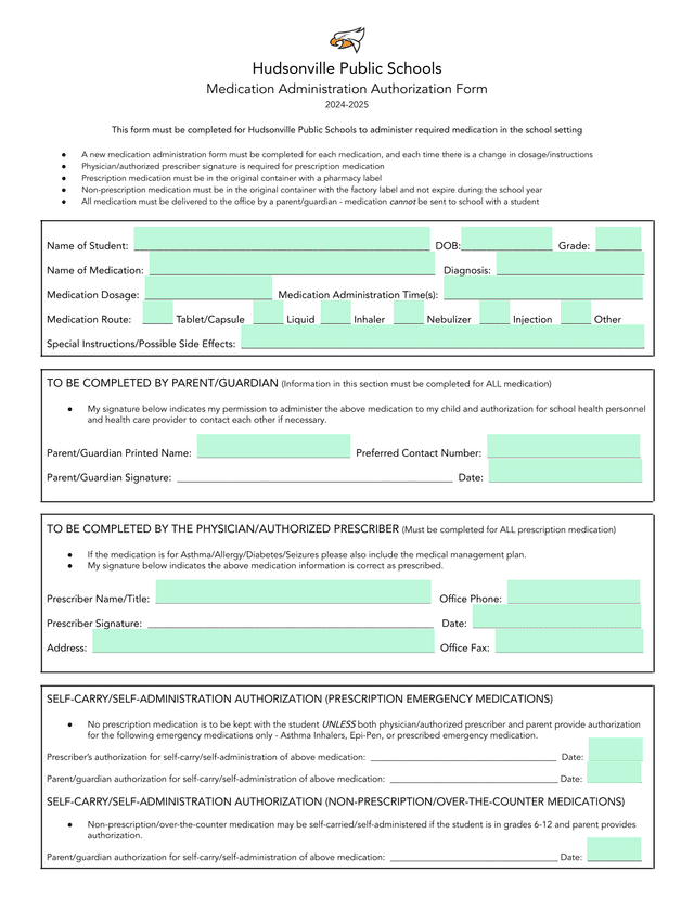 Medication Administration Authorization Form screenshot
