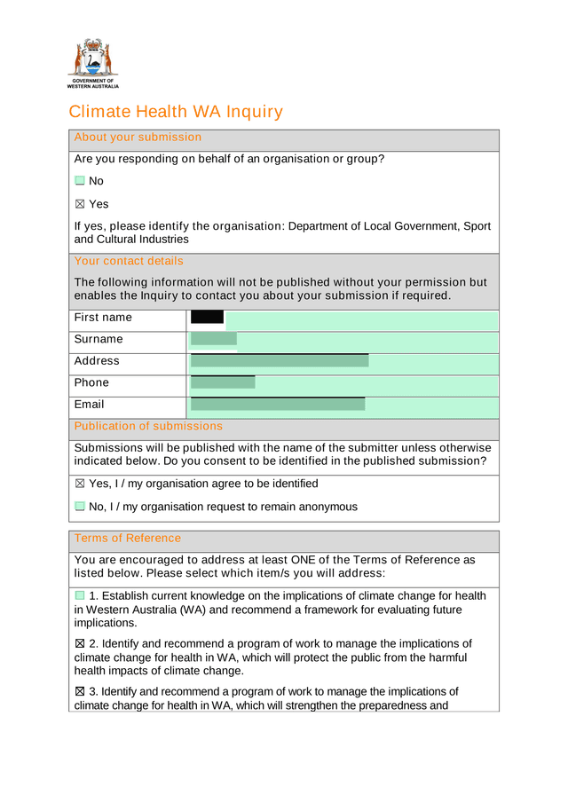 Climate Health WA Inquiry screenshot