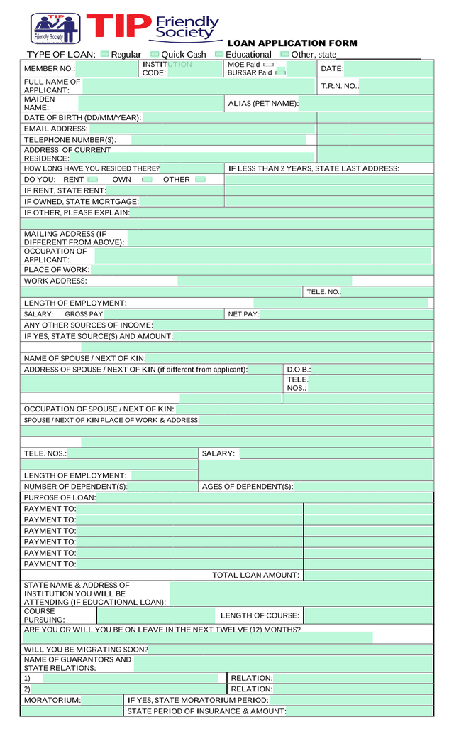 LOAN APPLICATION FORM screenshot