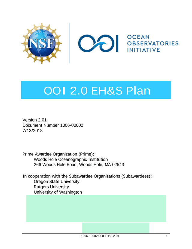 OOI 2.0 EHS Plan screenshot