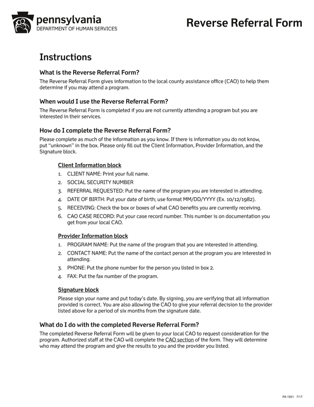 Reverse Referral Form screenshot
