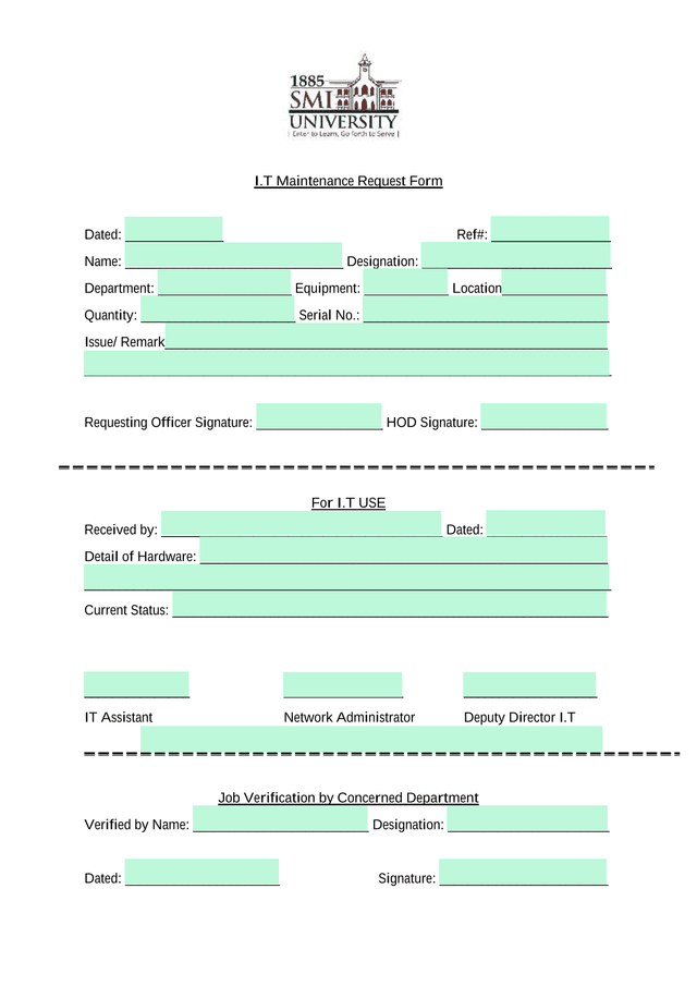 I.T Maintenance Request Form screenshot