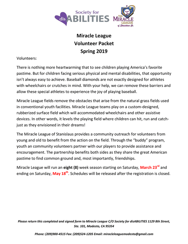 Miracle League Volunteer Application screenshot