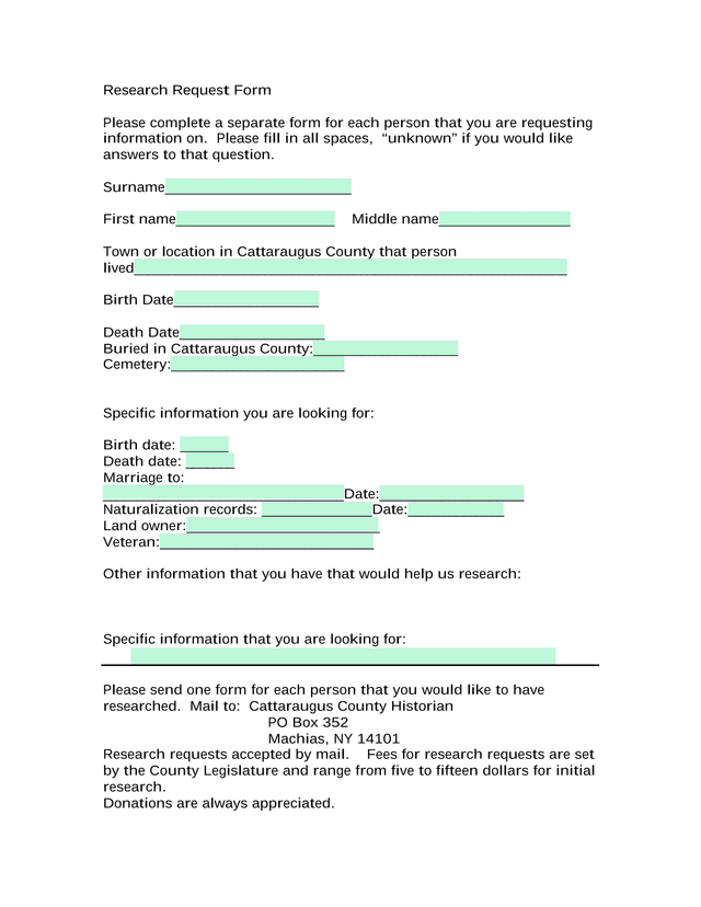 Research Request Form screenshot
