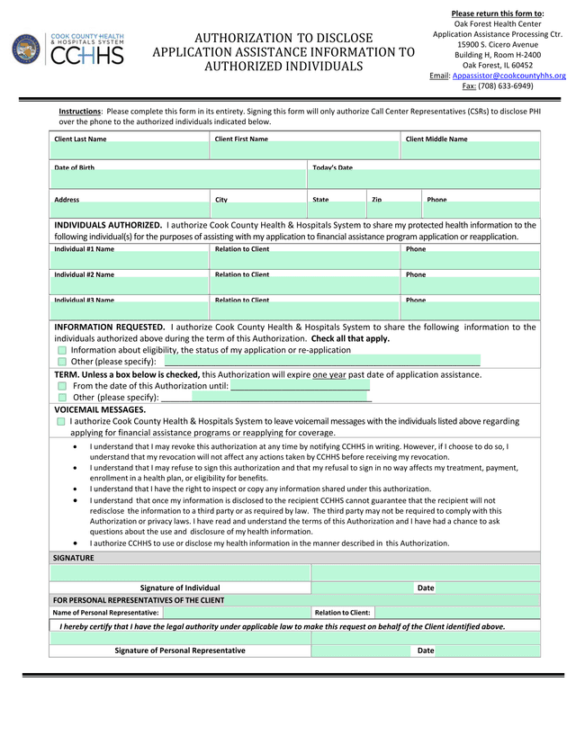 Authorization To Disclose Application Assistance Information To Authorized Individuals screenshot