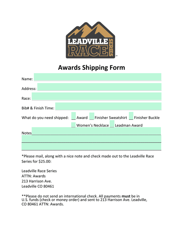 Awards Shipping Form screenshot