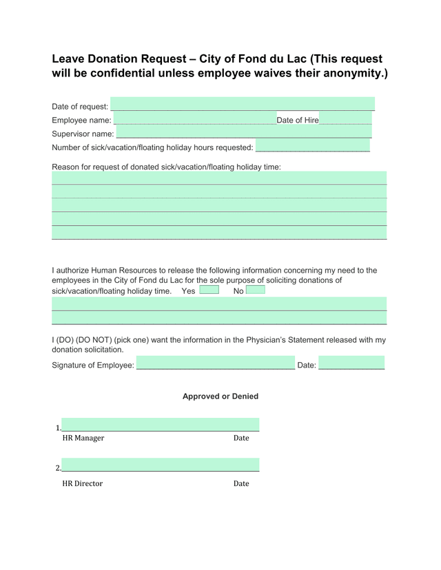 Leave Donation Request  City Of Fond Du Lac screenshot