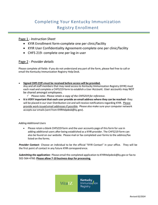 Kentucky Immunization Registry Enrollment screenshot