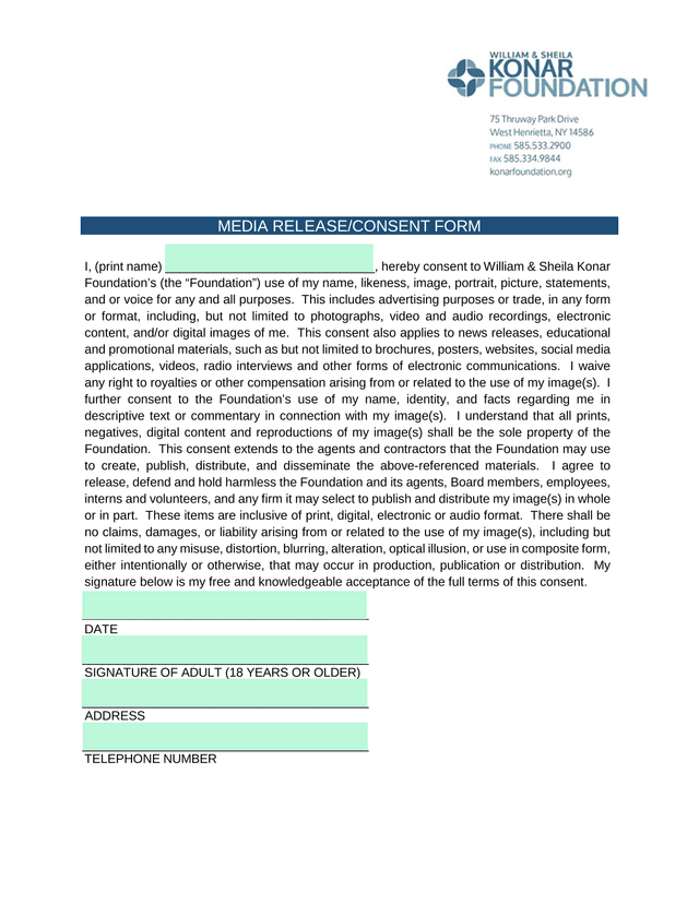 MEDIA RELEASECONSENT FORM screenshot