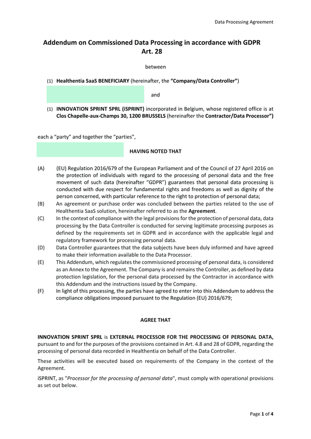 Data Processing Agreement screenshot