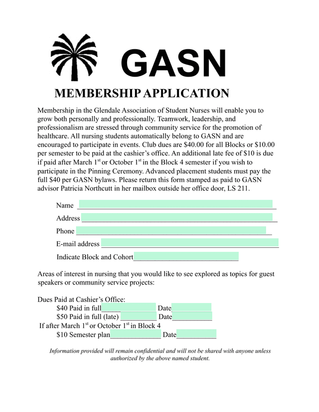 GASN Membership Application screenshot