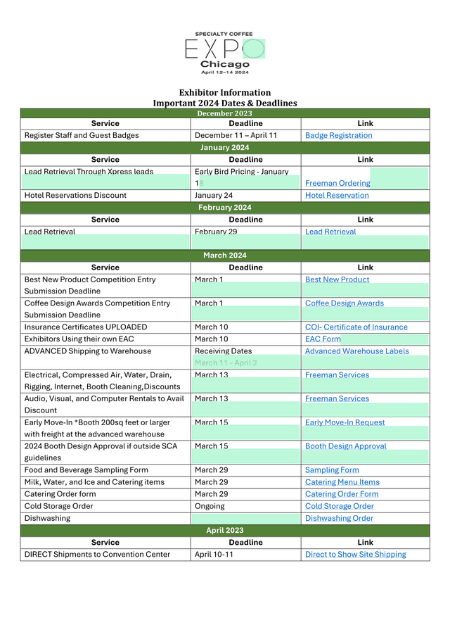 Exhibitor Information Important 2024 Dates  Deadlines screenshot