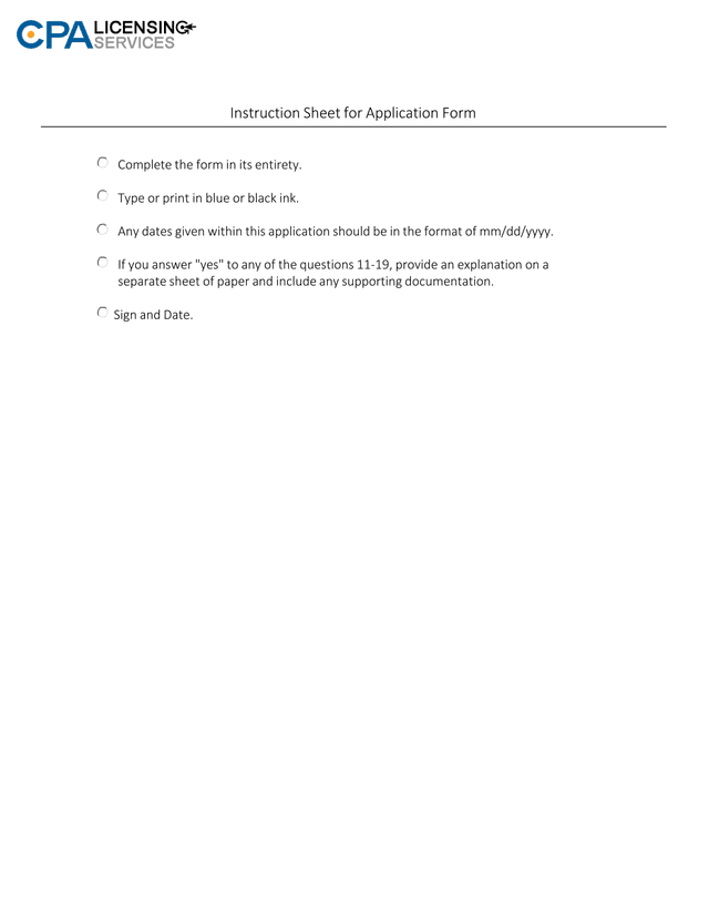 Application For CPA Certificate Initial Applicant screenshot