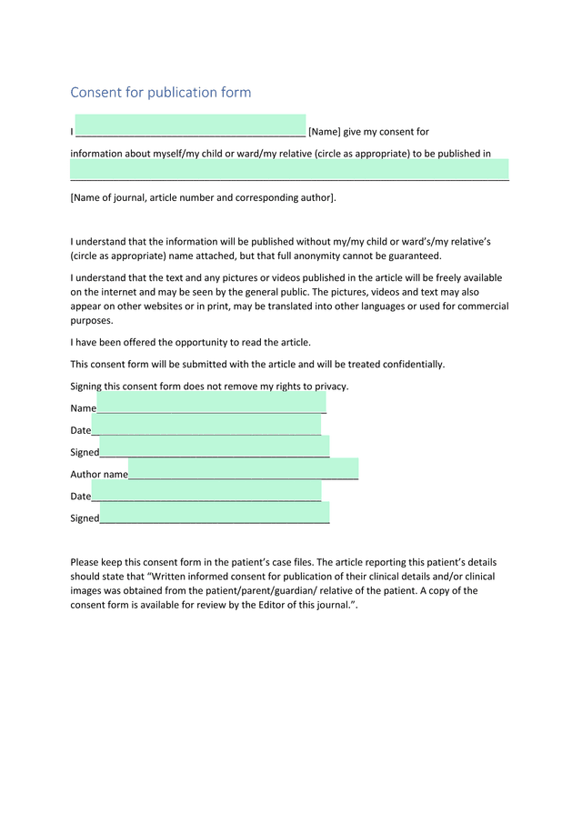 Consent For Publication Form screenshot