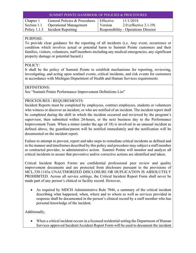 Incident Reporting Policy screenshot