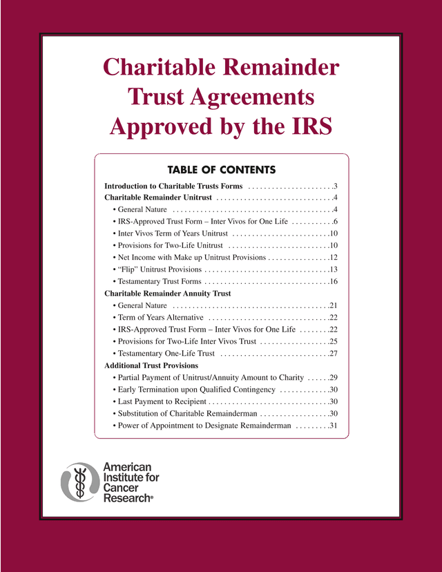 Charitable Remainder Trust Agreements screenshot