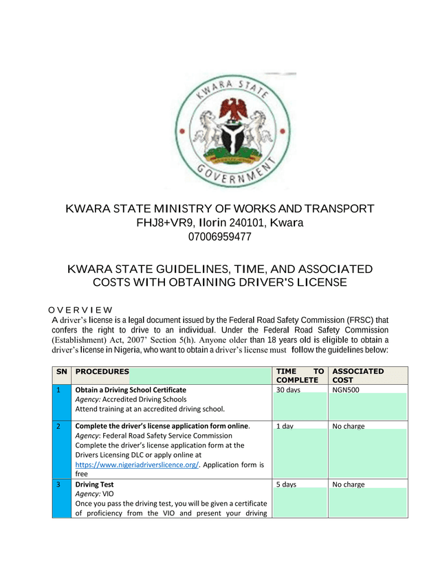 Kwara State Guidelines For DriverS License screenshot
