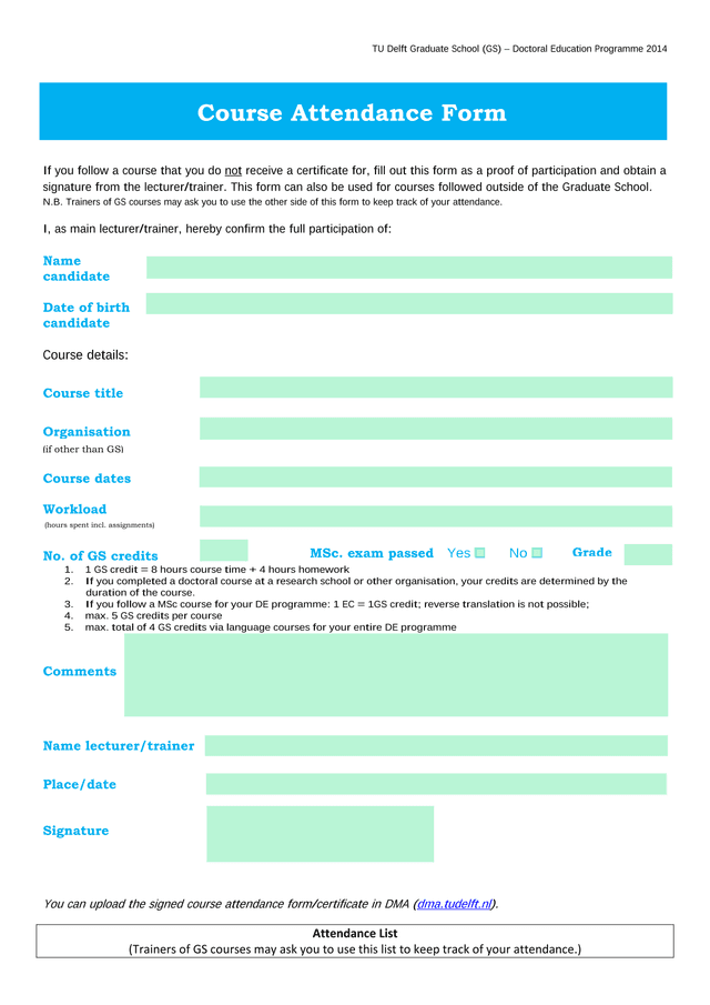 Course Attendance Form screenshot