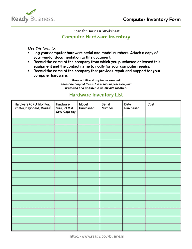Computer Inventory Form screenshot