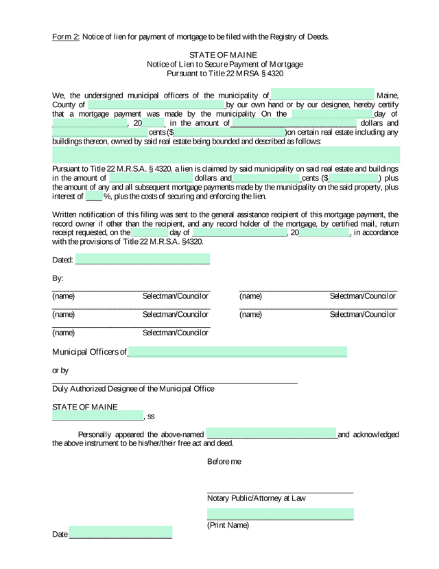 Form 2 Notice Of Lien To Secure Payment Of Mortgage screenshot