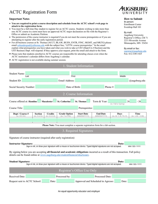 ACTC Registration Form screenshot