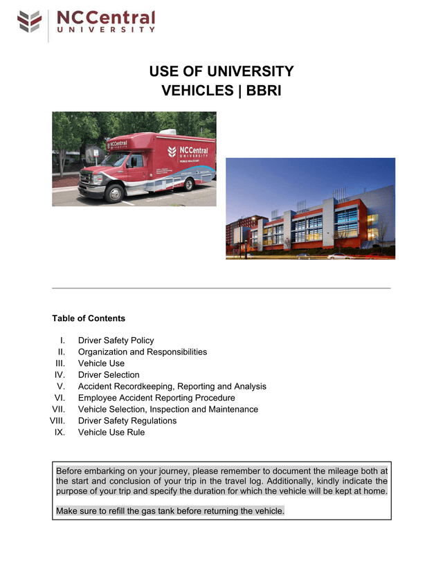 USE OF UNIVERSITY VEHICLES  BBRI screenshot