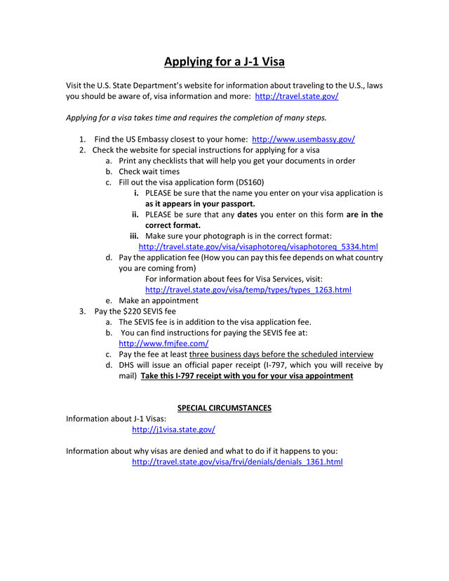 Applying For A J 1 Visa screenshot