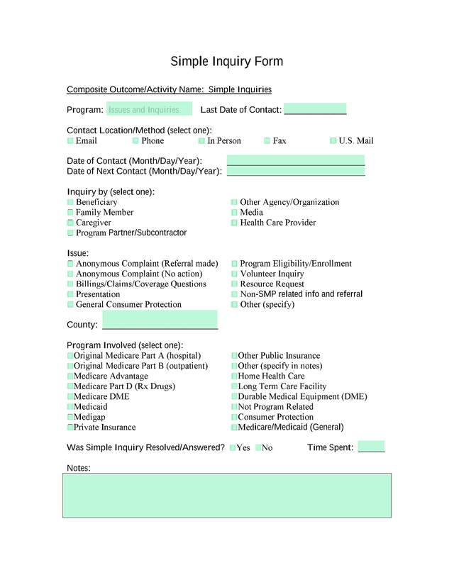 Simple Inquiry Form screenshot