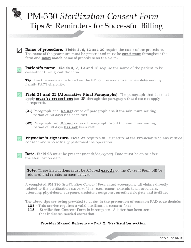 PM 330 Sterilization Consent Form screenshot