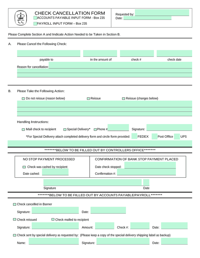 Check Cancellation Form screenshot