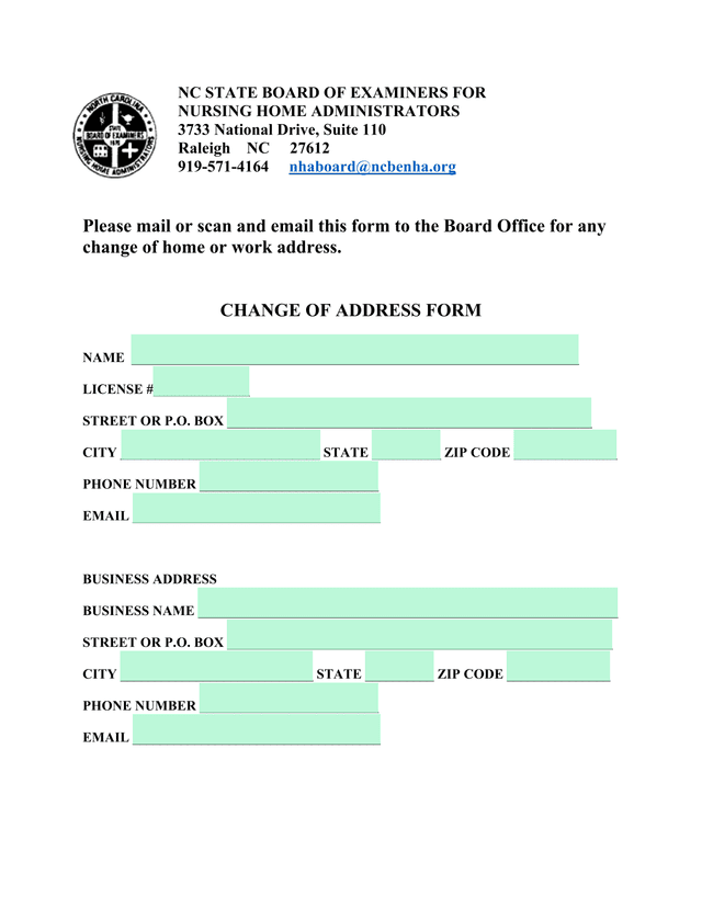 CHANGE OF ADDRESS FORM screenshot