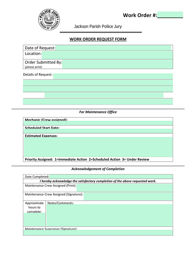 Work Order Request Form screenshot