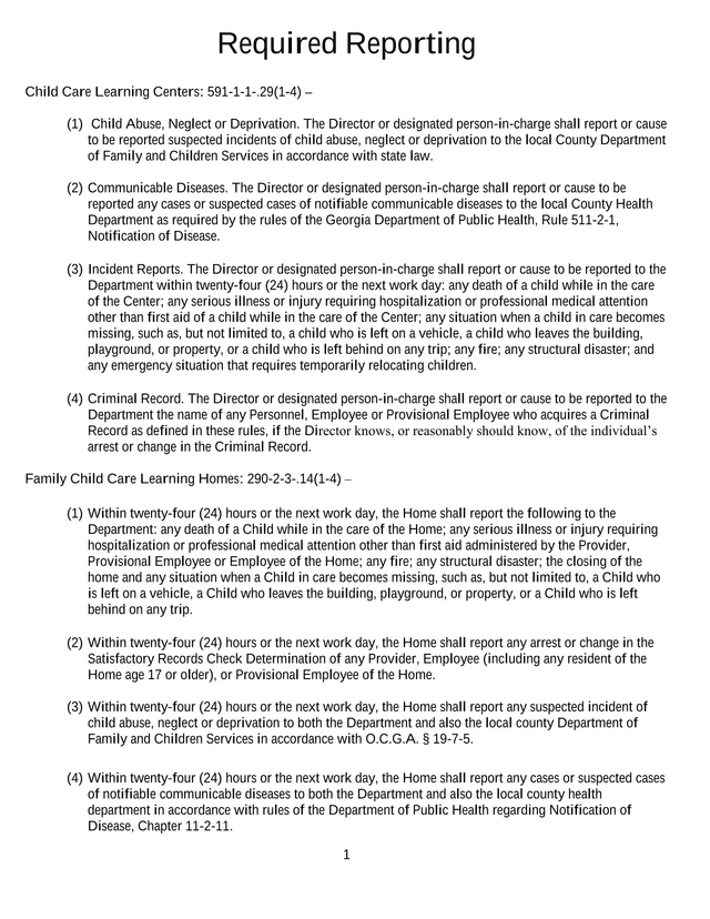 Required Reporting For Child Care Learning Centers And Family Child Care Learning Homes screenshot