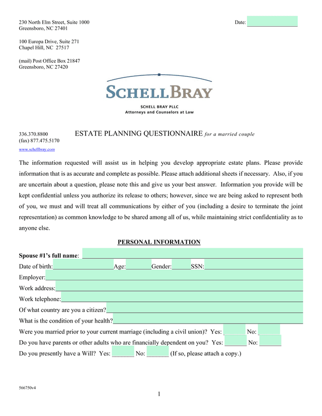 Estate Planning Questionnaire screenshot