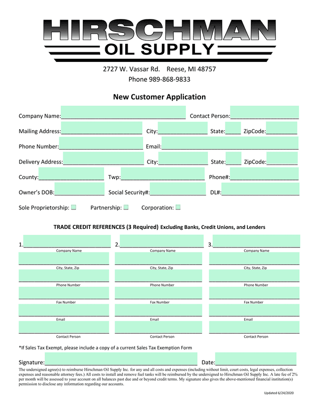 New Customer Application screenshot