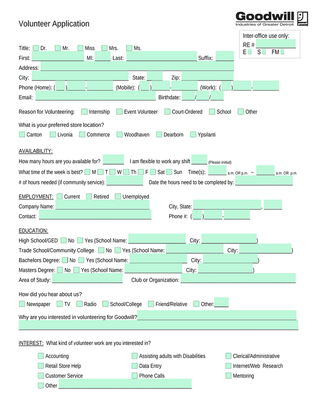 Volunteer Application screenshot