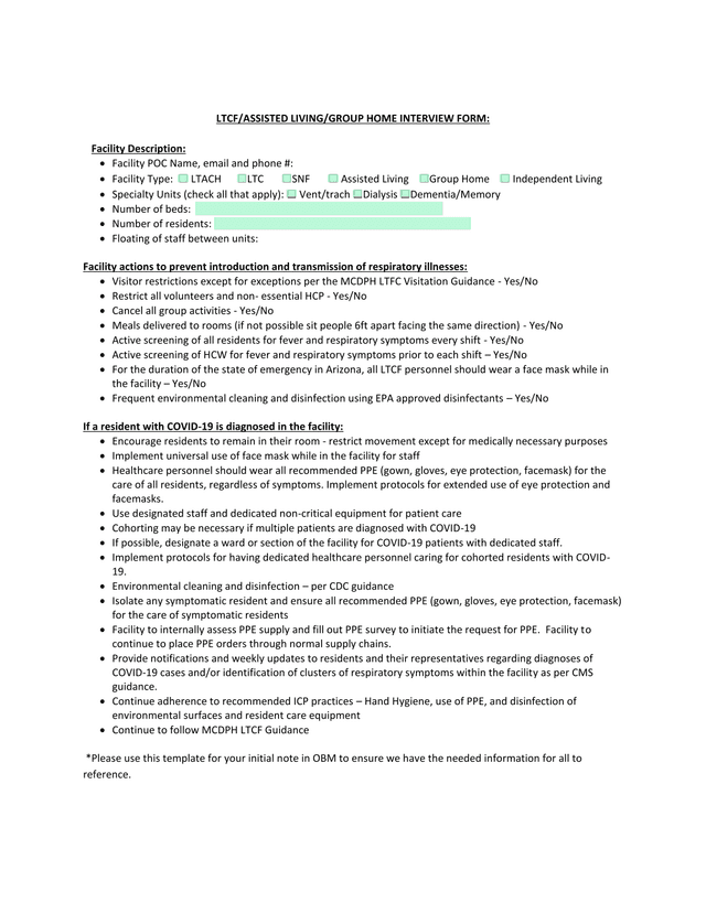 LTCFASSISTED LIVINGGROUP HOME INTERVIEW FORM screenshot